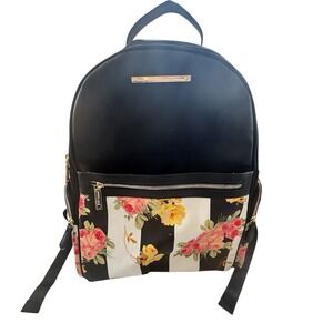 BETSEY JOHNSON Black Floral Full‎ Size Backpack Pink Yellow Roses Designer